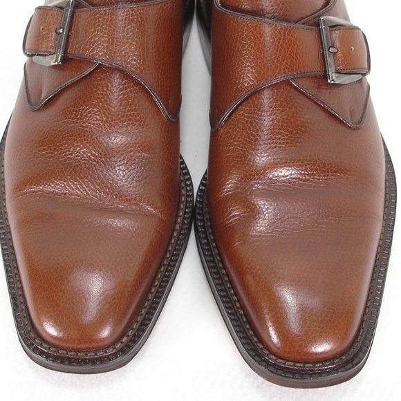 GRANT BROWN PEBBLE LEATHER MONK STRAP SHOES 42.5 - Picture 5 of 7